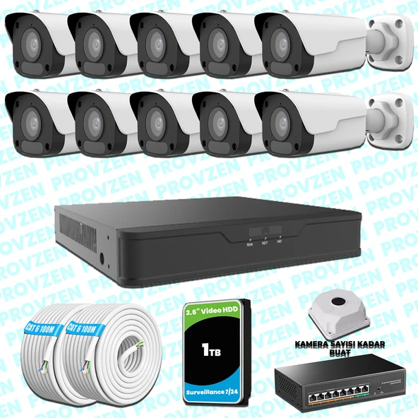 Provzen UNV 10 Kameralı IP Full HD Güvenlik Kamerası Seti ürün görseli 1