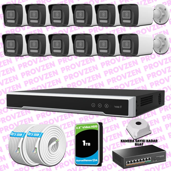 Provzen Hikvision 12 Kameralı IP 1080P ColorVu Güvenlik Kamerası Mikrofonlu Olay Anında bildirim ürün görseli 1