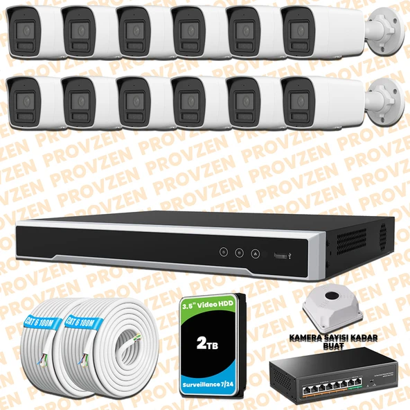 Provzen Hikvision 12 Kameralı 4MP IP Hibrit ColorVu Güvenlik Kamerası Mikrofonlu  Olay Anında bildirim ürün görseli 1