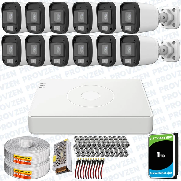 Provzen UNV Full HD 12 Kamera Renkli Gece Görüş Mikrofonlu Olay Anında bildirim ürün görseli 1