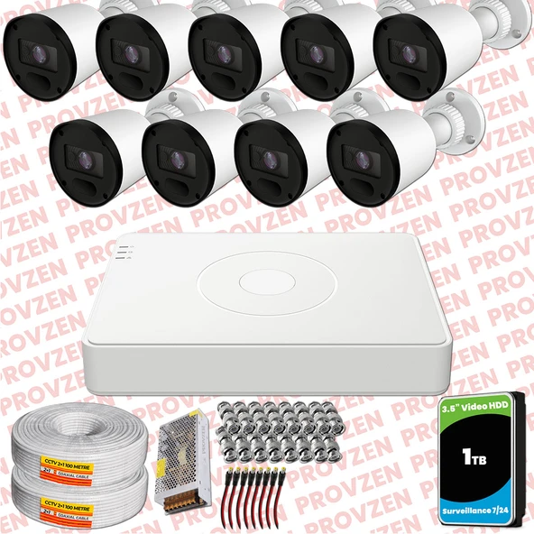 Provzen RV Hikvision 9 Kameralı Full HD 20mt Gece Görüşlü Güvenlik Kamerası Olay Anında bildirim ürün görseli 1