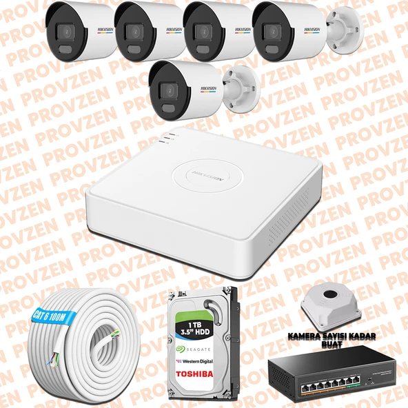 Provzen Hikvision 5 IP Kamera 7/24 Renkli Mikrofonlu Güvenlik Kamerası Olay Anında bildirim ürün görseli 1