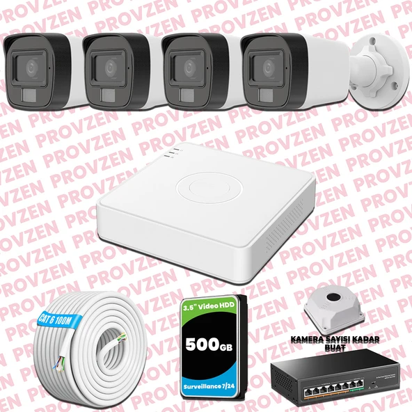 Provzen Hikvision 4 Kameralı IP Full HD Renkli Güvenlik Kamerası Mikrofonlu ürün görseli 1