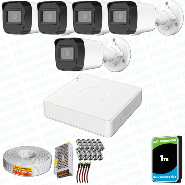 Provzen Hikvision 5 Kameralı Full HD Geniş Açı Güvenlik Kamerası 1TB Olay Anında bildirim ürün görseli 1