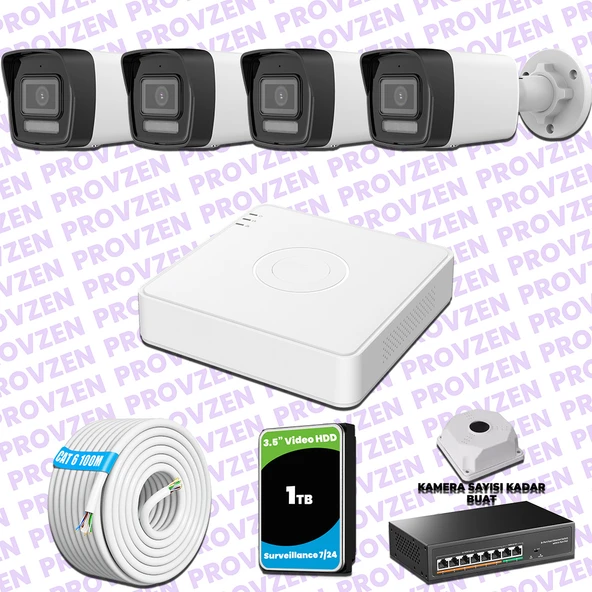 Provzen Hikvision 4 IP 4MP Hibrit ColorVu Güvenlik Kamerası Seti Olay Anında bildirim ürün görseli 1