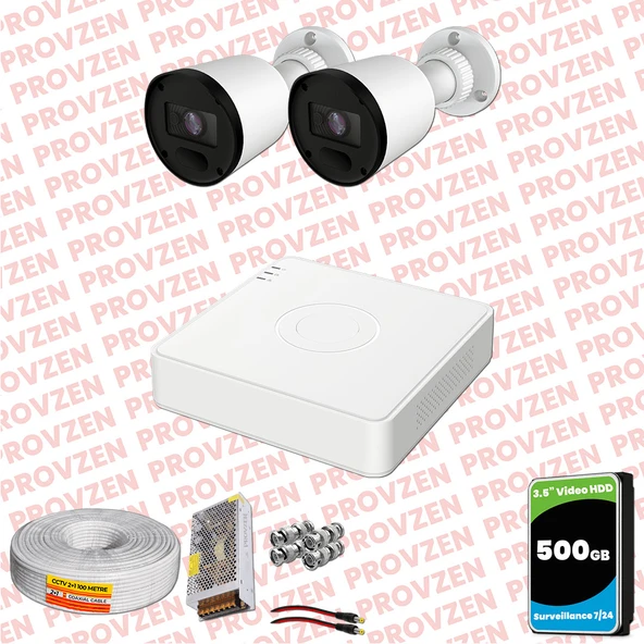 Provzen RV Hikvision 2 Kameralı Full HD 20mt Gece Görüşlü Güvenlik Kamerası Olay Anında bildirim ürün görseli 1