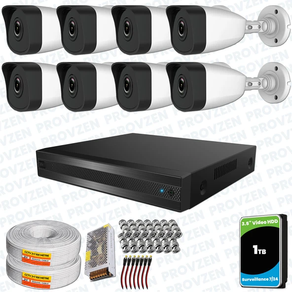 Provzen RV HiLook 8 Kameralı Full HD Geniş Açı Güvenlik Kamerası ürün görseli 1
