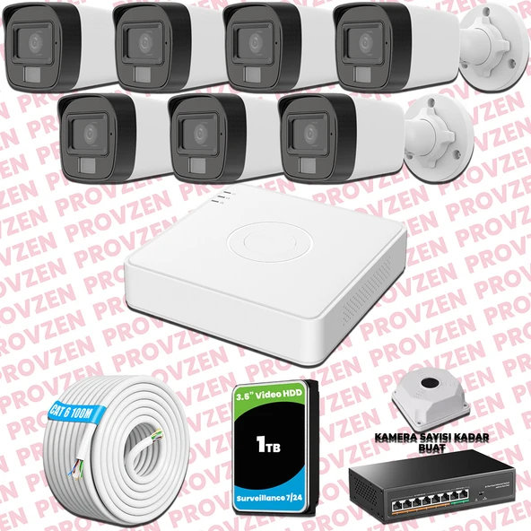 Provzen Hikvision 7 Kameralı IP Full HD Renkli Güvenlik Kamerası Mikrofonlu ürün görseli 1