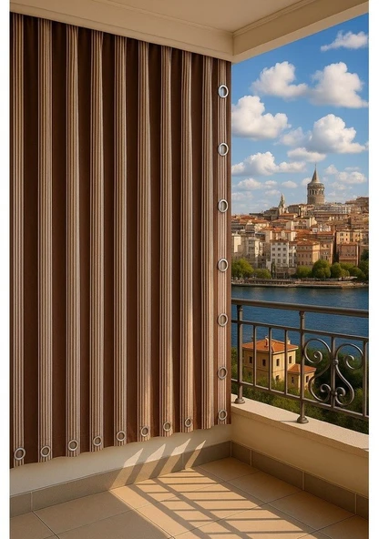 CEYLAN Home Balkon Perdesi Kuş Gözü Ölçü Seçenekli Kahverengi İnce ürün görseli 1