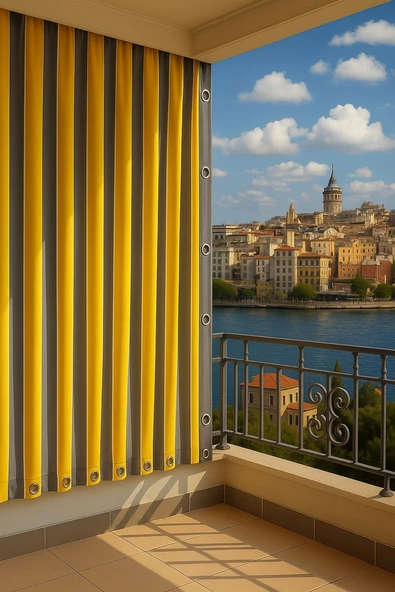 GENCER Home Balkon Perdesi Kuş Gözü Ölçü Seçenekli Gri Sarı ürün görseli 1