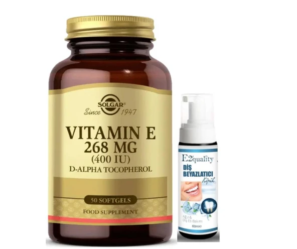 Solgar Vitamin E 400 IU 50 Yumuşak Jelatin Kapsül  - Diş Beyazlatıcı Köpük Hediye ürün görseli 1