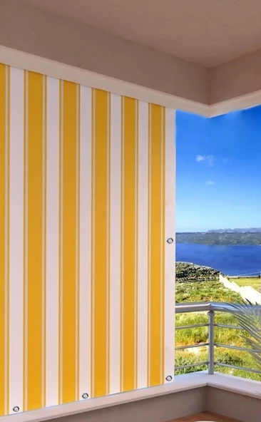 Gencer Home Balkon Perdesi Kuş Gözü Ölçü Seçenekli Sarı Beyaz ürün görseli 1