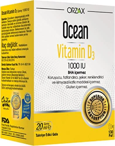 Orzax Ocean Vitamin D3 1000 IU Sprey 20ml ürün görseli 1