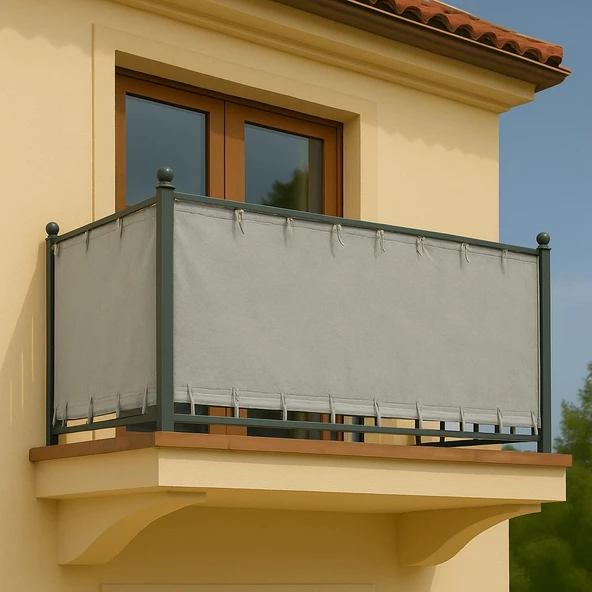 GENCER Home Balkon Perdesi Bağcıklı Ölçü Seçenekli Düz Koyu Gri