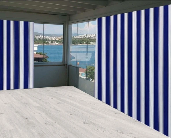 Ceylan Home Balkon Perdesi Brandası Her Ölçüde Özel Dikim Mavi ürün görseli 1