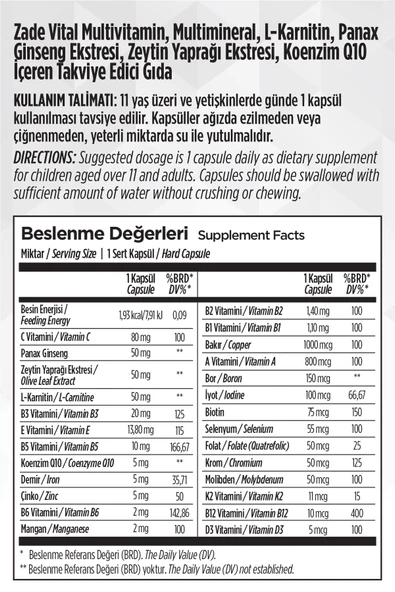 Zade Vital Multivitamin 30 Softjel Kapsül - Resim 3