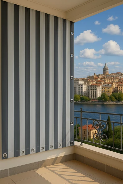 GENCER Home Balkon Perdesi Kuş Gözü Ölçü Seçenekli Koyu Gri-Gri ürün görseli 1