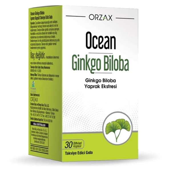 Orzax Ocean Ginkgo Biloba Takviye Edici Gıda 30 Bitkisel Kapsül ürün görseli 1