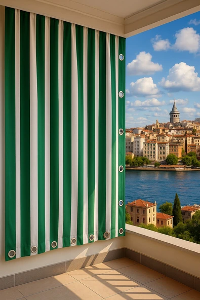 GENCER Home Balkon Perdesi Kuş Gözü Ölçü Seçenekli Yeşil ürün görseli 1