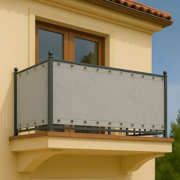 GENCER Home Balkon Perdesi Kuş Gözü Ölçü Seçenekli Düz Koyu Gri ürün görseli 1
