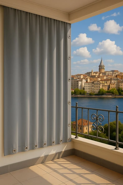 GENCER Home Balkon Perdesi Kuş Gözü Ölçü Seçenekli Gri ürün görseli 1