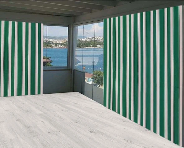 Ceylan Home Balkon Perdesi Brandası Yeşil Çizgili Ölçü Seçenekli ürün görseli 1
