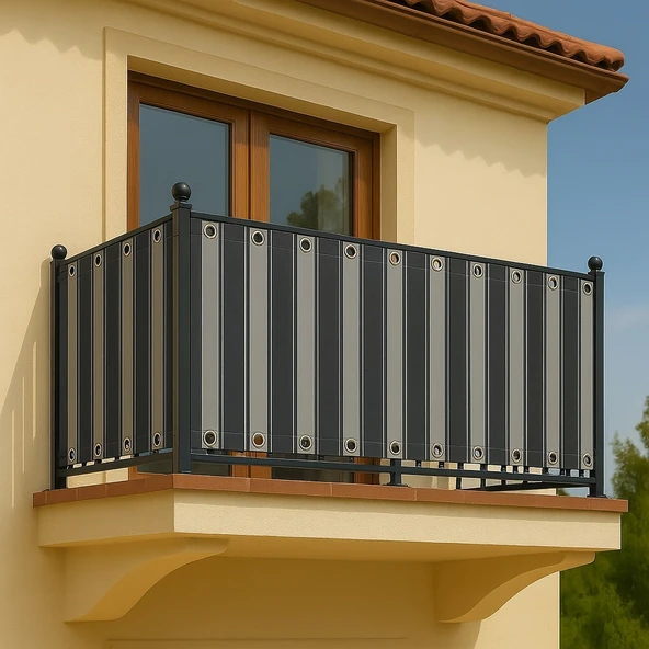 GENCER Home Balkon Perdesi Kuş Gözü Ölçü Seçenekli Koyu Gri-Gri ürün görseli 1