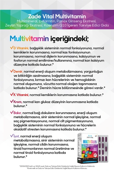 Zade Vital Multivitamin 30 Softjel Kapsül - Resim 5