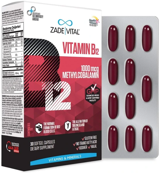 Zade Vital B12 Vitamini 30 Kap. Blister ürün görseli 1