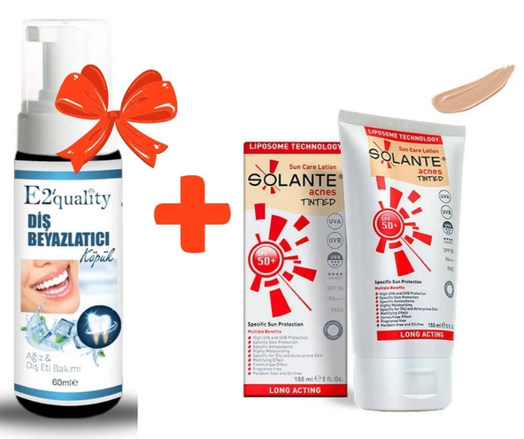 E2'quality Diş Beyazlatıcı Köpük + Solante Acnes Tinted Spf 50 150 ML Renkli Güneş Kremi ürün görseli 1