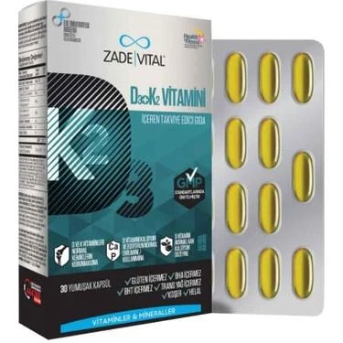 Zade Vital D3 + K2 Vitamini İçeren Takviye Edici Gıda 30 Yumuşak Kapsül ürün görseli 1