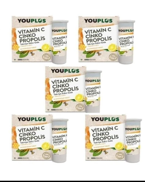 Youplus Vitamin C Çinko Propolis 20 Efervesan Tablet x 5 Adet ürün görseli 1