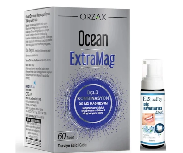 Orzax Ocean ExtraMag Üçlü Magnezyum Kombiasyonu 60 Tablet - Diş Beyazlatıcı Köpük Hediye ürün görseli 1