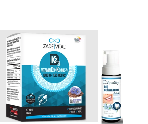 Zade Vital Vitamin D3K2 ve Keten Tohumu İçeren Damla 20 ml - Diş Beyazlatıcı Köpük Hediye ürün görseli 1