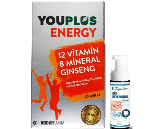Youplus Energy Vitamin ve Mineral Kompleksi 30 Tabletl - Diş Beyazlatıcı Köpük Hediye ürün görseli 1
