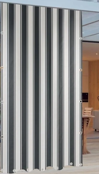GENCER Home Balkon Perdesi Metal Kuş Gözü Ölçü Seçenekli Gri Beyaz ürün görseli 1