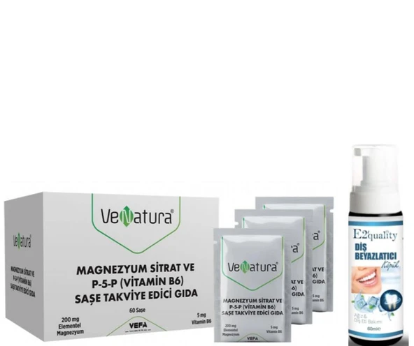 VeNatura Magnezyum Sitrat P-5-P Vitamin B6 60 Saşe  - Diş Beyazlatıcı Köpük Hediye ürün görseli 1