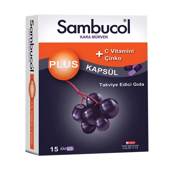 Sambucol Plus Kara Mürver C Vitamini + Çinko İçeren Takviye Edici Gıda 15 Kapsül ürün görseli 1