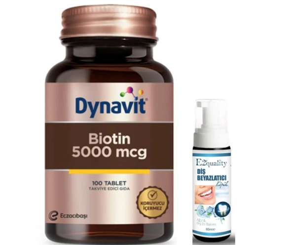 Eczacıbaşı Dynavit Biotin 5000 mcg Takviye Edici Gıda 100 Tablet- Diş Beyazlatıcı Köpük Hediye ürün görseli 1