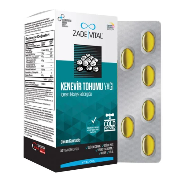 Zade Vital Kenevir Tohumu Yağı 30 Yumuşak Kapsül ürün görseli 1