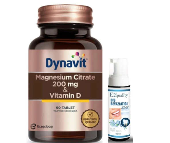 Eczacıbaşı Dynavit Magnesium Citrate 200 mg- Vitamin D Takviye Edici Gıda 60 Tablet - Diş Beyazlatıcı Köpük Hediye ürün görseli 1
