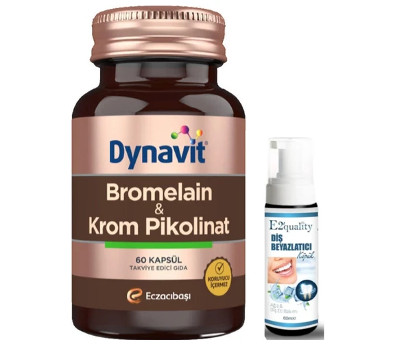 Dynavit Bromelain ve Krom Pikolinat İçeren Takviye Edici Gıda 60 Kapsül- Diş Beyazlatıcı Köpük Hediye ürün görseli 1