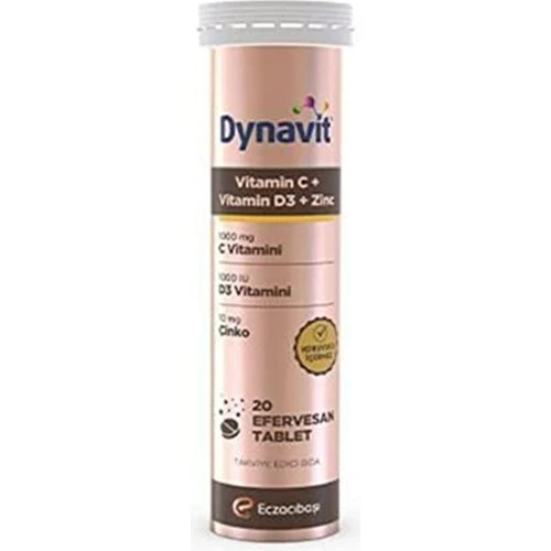 Dynavit Vitamin C + Vitamin D3 + Çinko 20 Efervesan Tablet Portakal Renkli ürün görseli 1