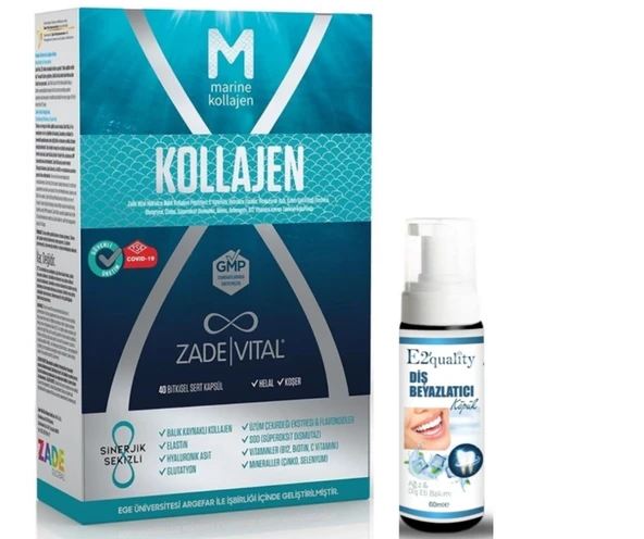 Zade Vital Kollagen Takviye Edici Gıda 40 Bitkisel Sert Kapsül -  Diş Beyazlatıcı Köpük Hediye ürün görseli 1