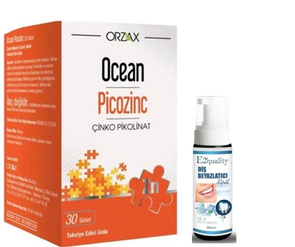 Orzax Ocean Picozinc Takviye Edici Gıda 30 Tablet - Diş Beyazlatıcı Köpük Hediye ürün görseli 1