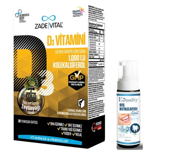 Zade Vital Vitamin D3 30 Yumuşak Kapsül - Diş Beyazlatıcı Köpük Hediye ürün görseli 1