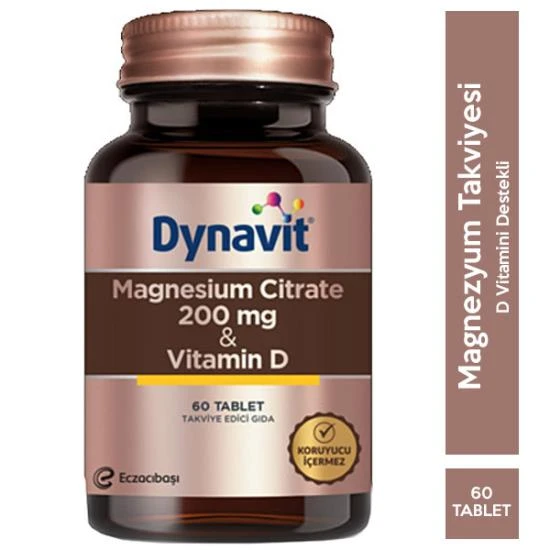 Dynavit Magnesium Citrate Vitamin D 60 Tablet Magnezyum Sitrat ve D Vitamini Takviyesi ürün görseli 1