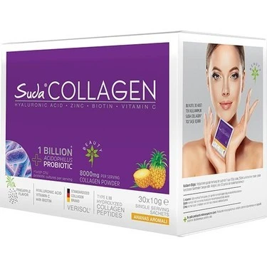 Suda Collagen Ve Probiotic Pineapple Ananas Aromalı Takviye Edici Gıda 30 X 10 g ürün görseli 1
