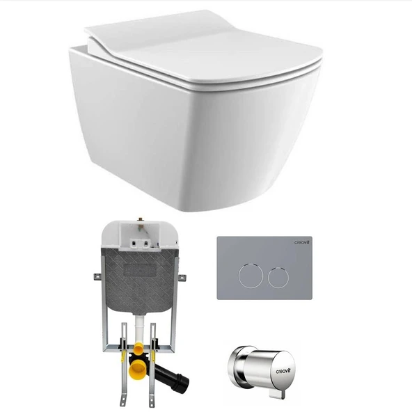 Creavit Elegant Rim-off Asma Klozet + Yavaş Kapanır Kapak + Creavit Gömme Rezervuar Set ürün görseli 1