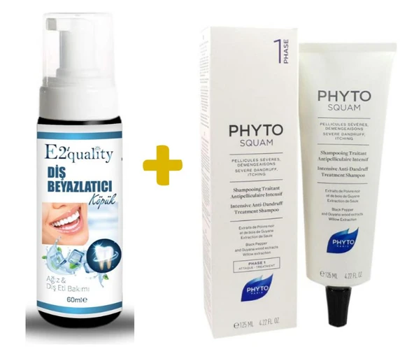 E2'quality Diş Beyazlatıcı Köpük + Phyto Phytosquam Anti Dandruff Insentive Shampoo 125 ml ürün görseli 1